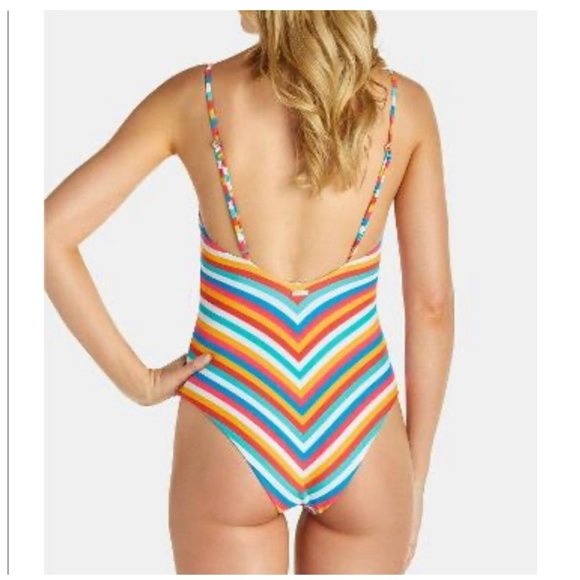 Raisins Tahiti Stripe Golden One-Piece Swimsuit size M - Picture 2 of 9
